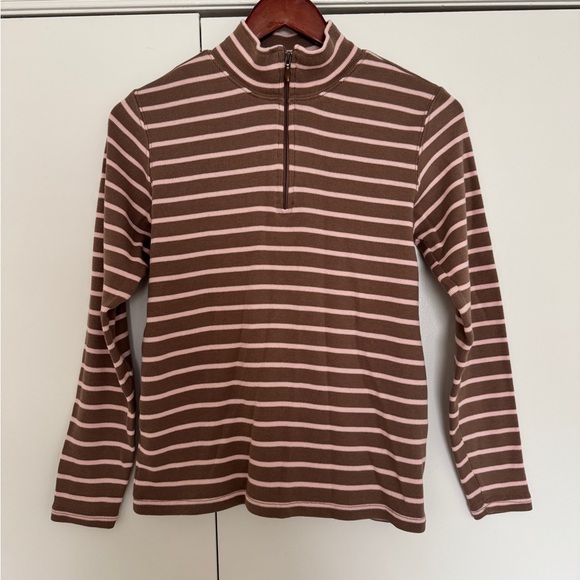 L.L. Bean Tops - L.L. Bean 100% Cotton Striped Quarter-Zip Pullover Sweatshirt Brown Pink Small